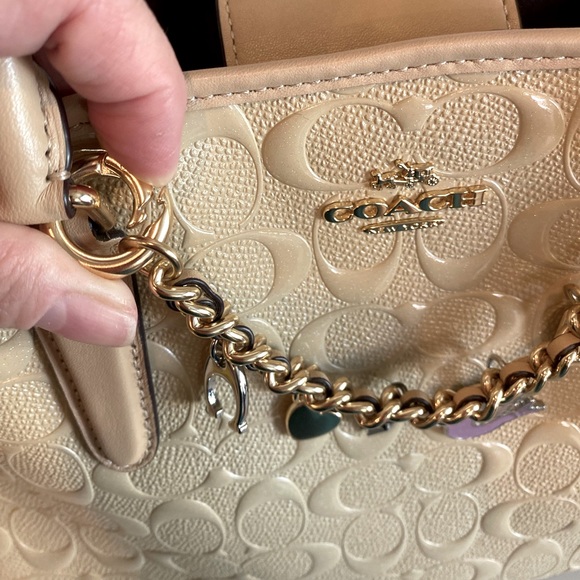 NWOT Coach Signature Platinum Patent Leather Small Margot Embossed Satchel - Picture 2 of 15